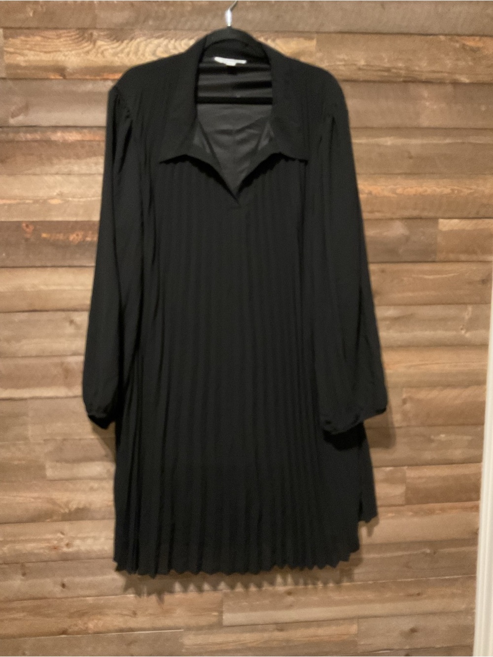 Nine West Black Accordion Pleated Long Sleeve Shift Dress Women’s Size 3X
